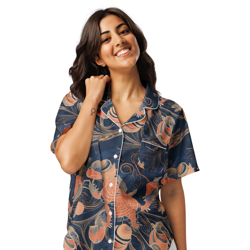Tidal Filigree on Women's Short Sleeve Pajama Top — Front