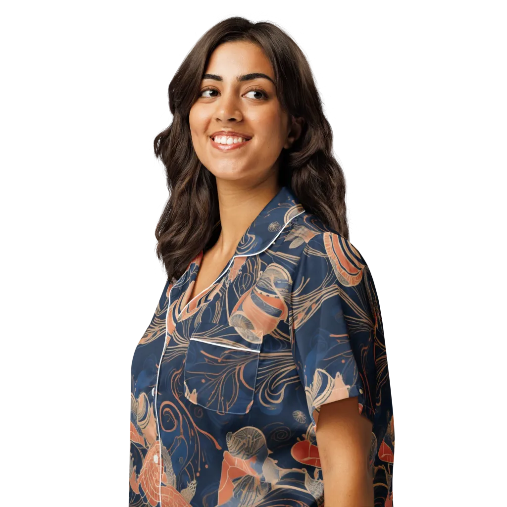 Tidal Filigree on Women's Short Sleeve Pajama Top — Left Front