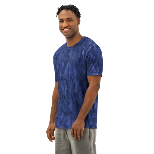 Indigo Evergreen on a Men's Cotton Crew Neck T-Shirt