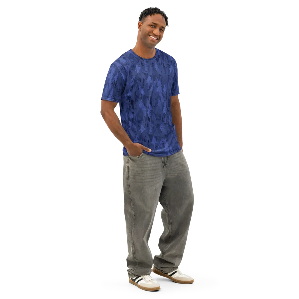 Indigo Evergreen on Men's Cotton Crew Neck T-Shirt — Right Front