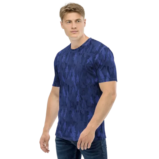 Indigo Evergreen on a Men's Crew Neck T-Shirt