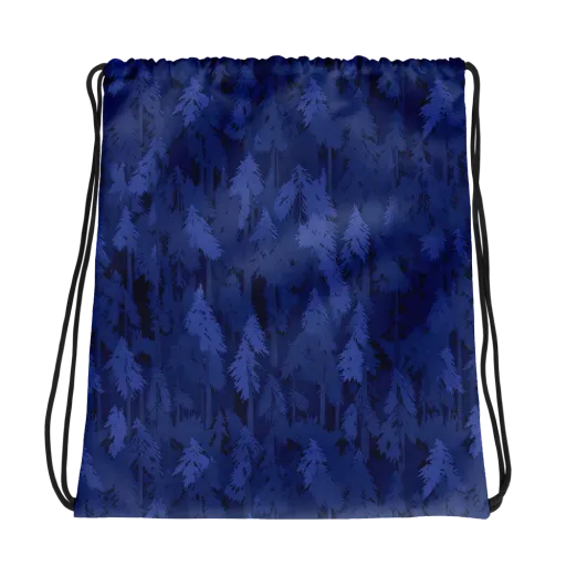 Indigo Evergreen on a Drawstring Bag