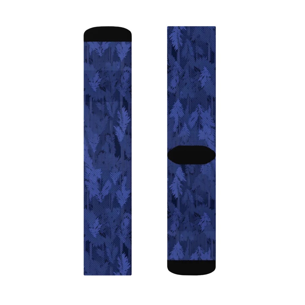 Indigo Evergreen on Socks — Left Sock
