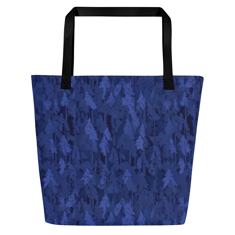 Indigo Evergreen on Large Tote Bag W/ Pocket — Front