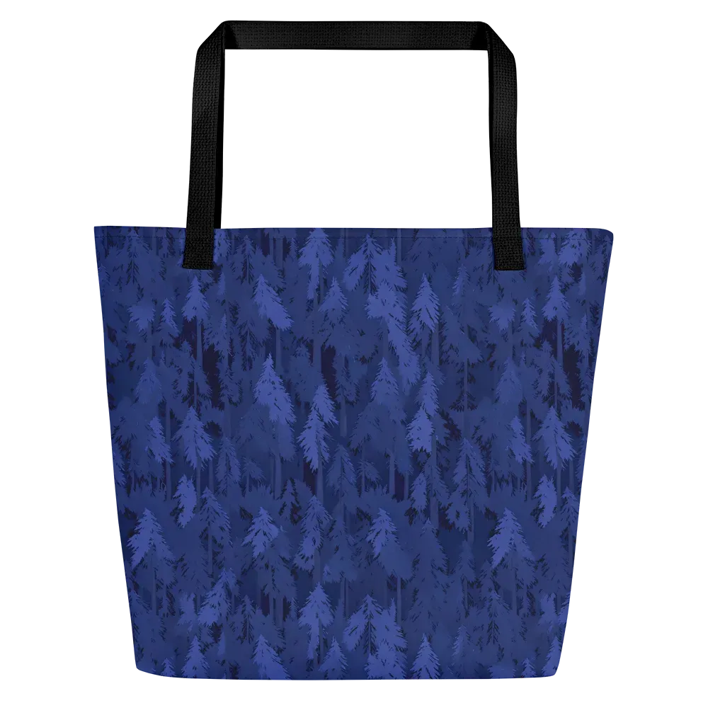 Indigo Evergreen on Large Tote Bag W/ Pocket — Front