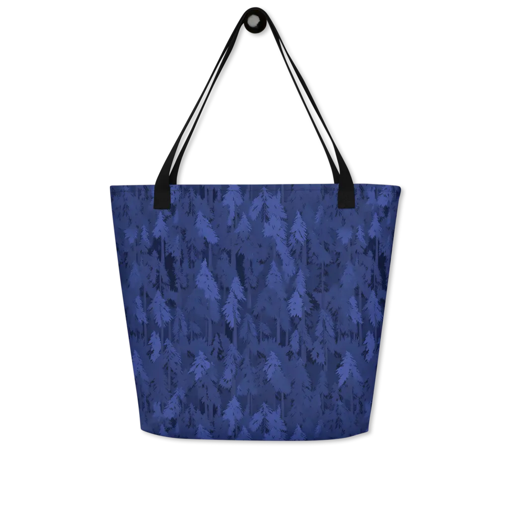 Indigo Evergreen on Large Tote Bag W/ Pocket — Front