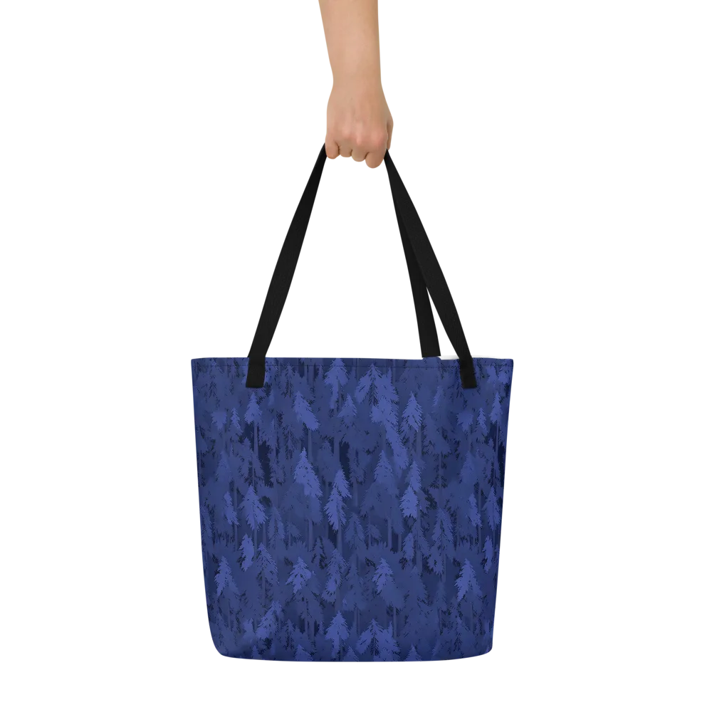 Indigo Evergreen on Large Tote Bag W/ Pocket — Front
