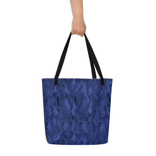 Indigo Evergreen on a Large Tote Bag W/ Pocket