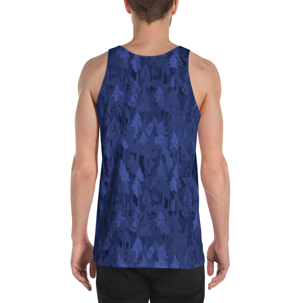 Indigo Evergreen on Men's Tank Top — Back