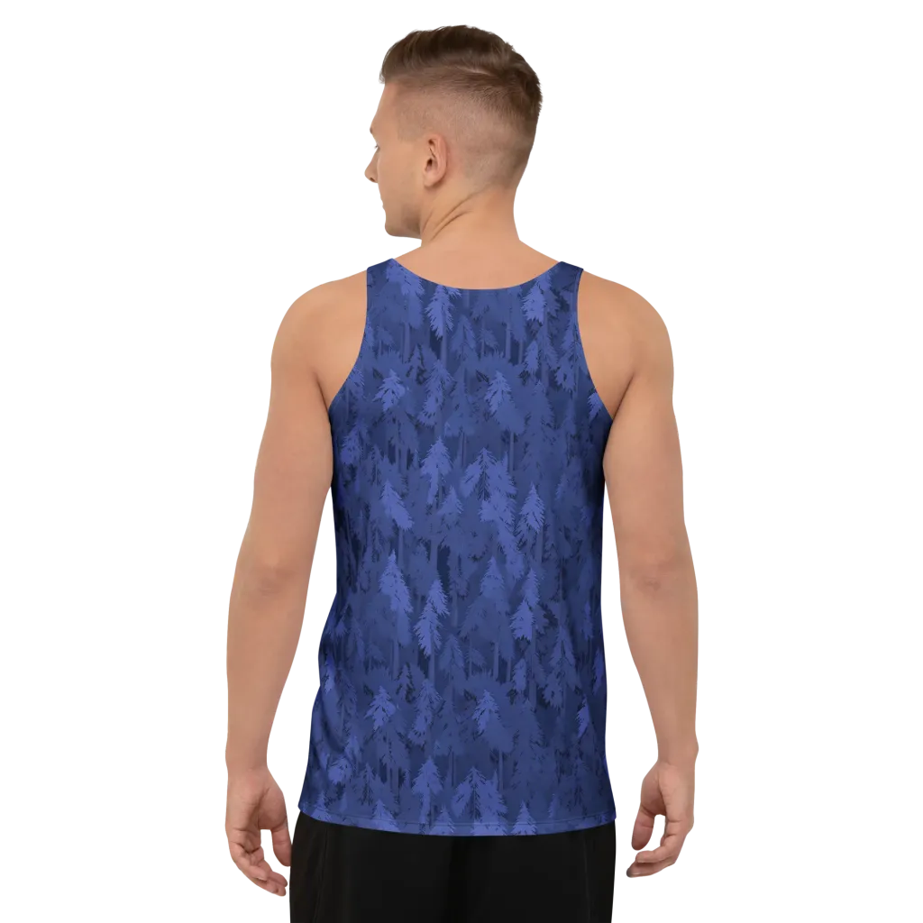Indigo Evergreen on Men's Tank Top — Back