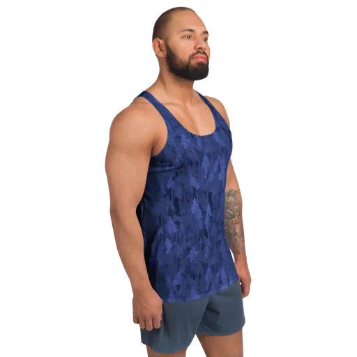 Indigo Evergreen on a Men's Tank Top