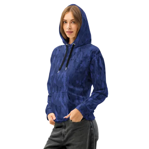 Indigo Evergreen on a Cotton Hoodie