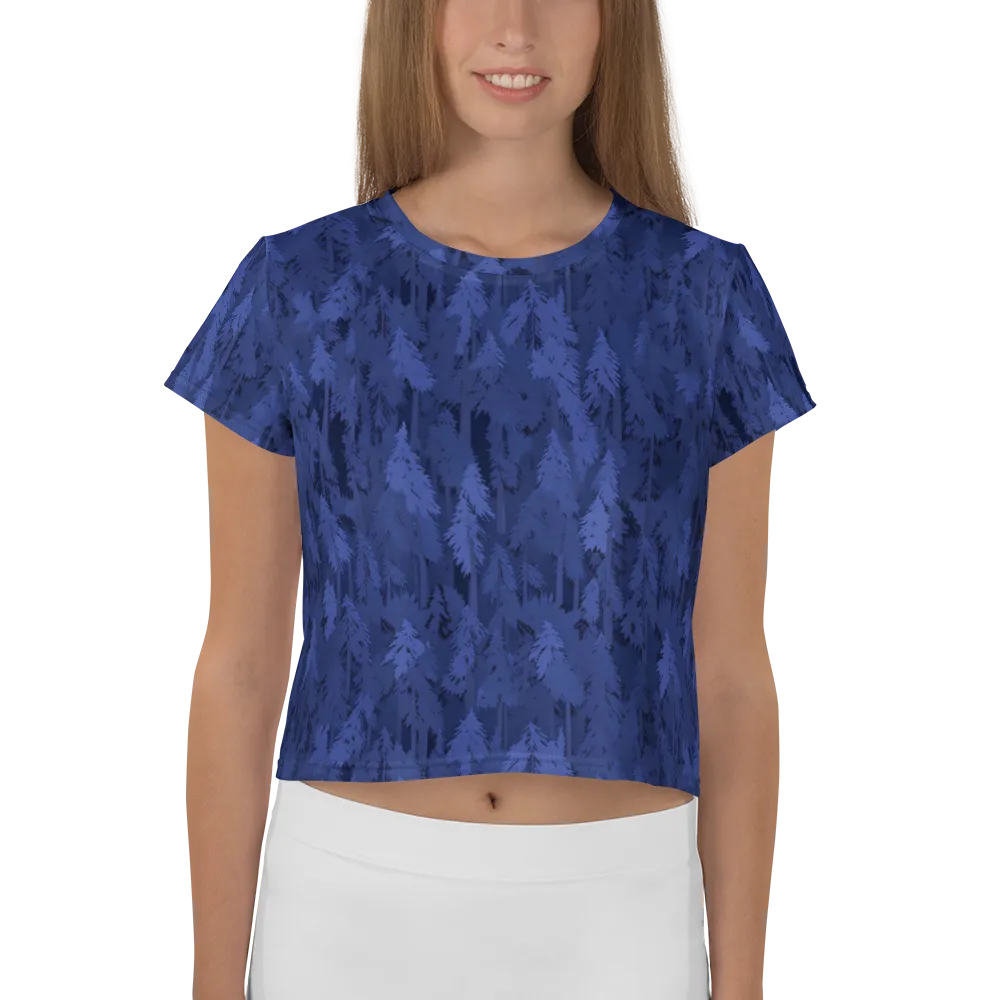 Indigo Evergreen on Crop Tee — Front