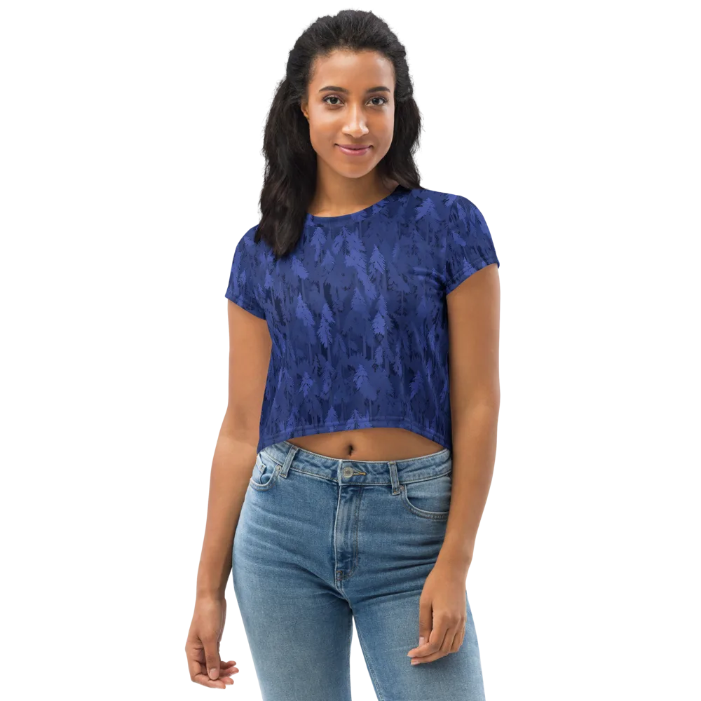 Indigo Evergreen on Crop Tee — Front