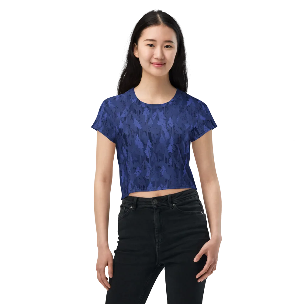 Indigo Evergreen on Crop Tee — Front