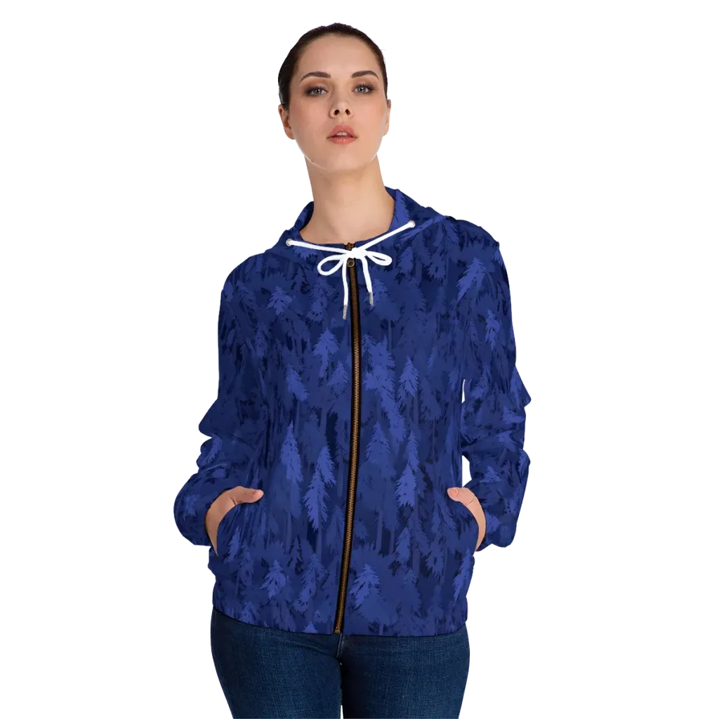 Indigo Evergreen on Women's Full-Zip Hoodie — Front On Person