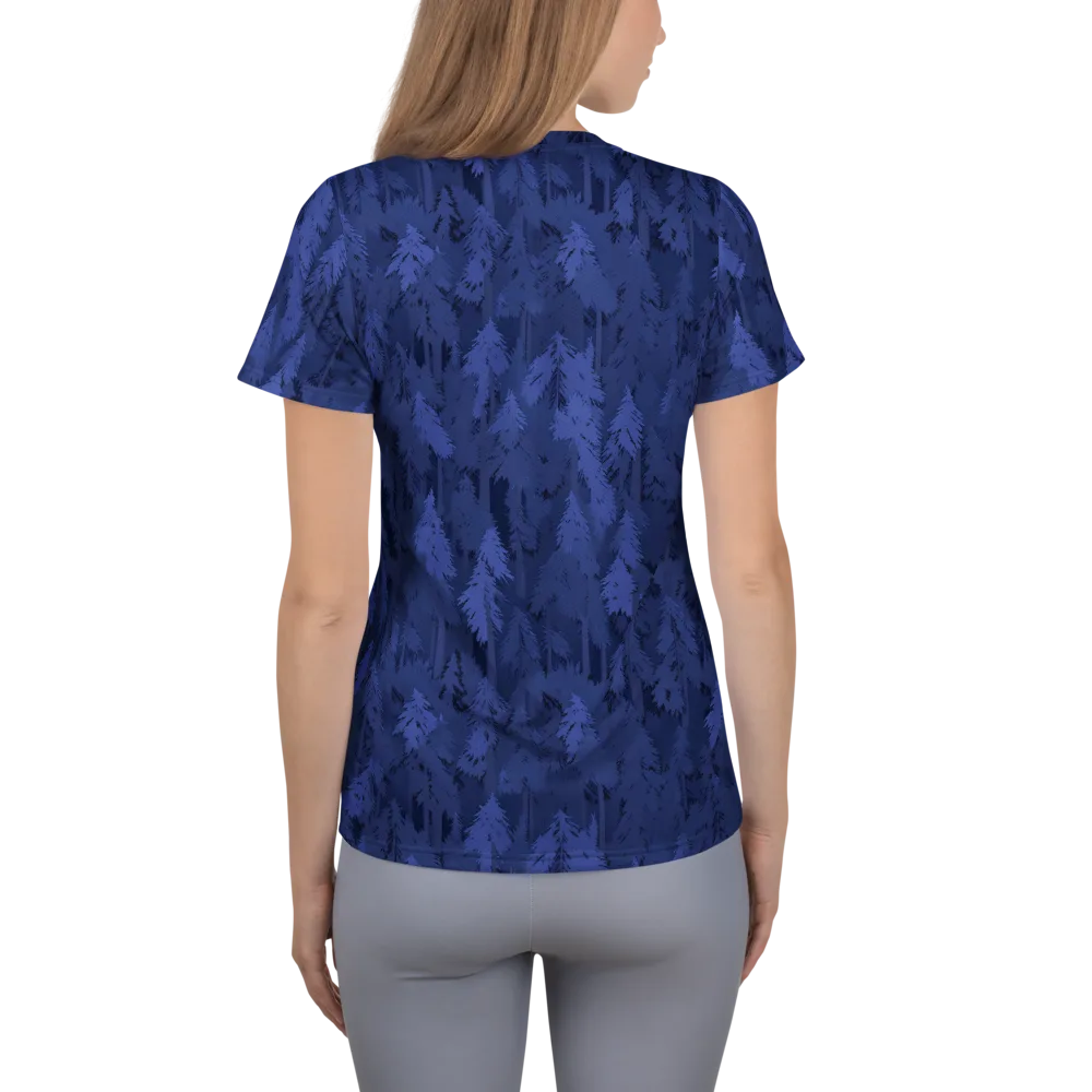 Indigo Evergreen on Women's Athletic T-Shirt — Back