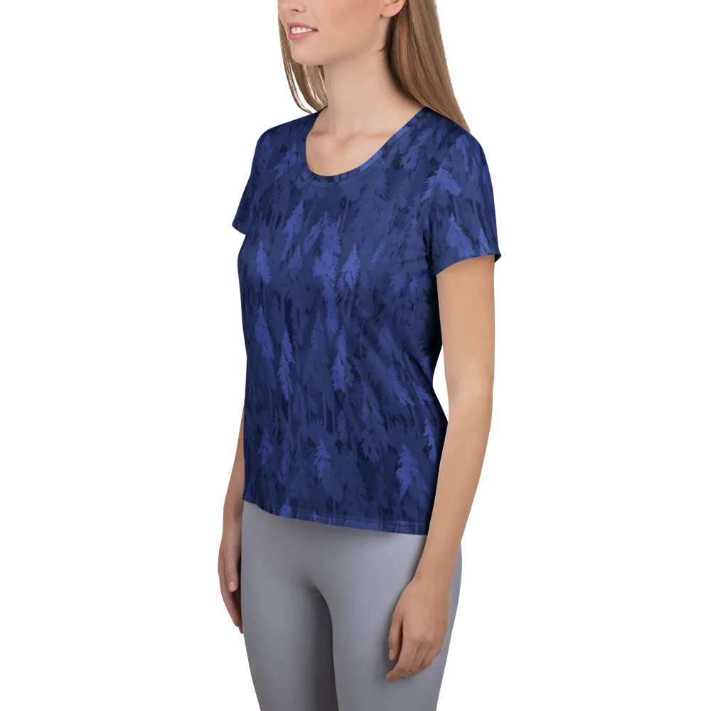 Indigo Evergreen on Women's Athletic T-Shirt — Left