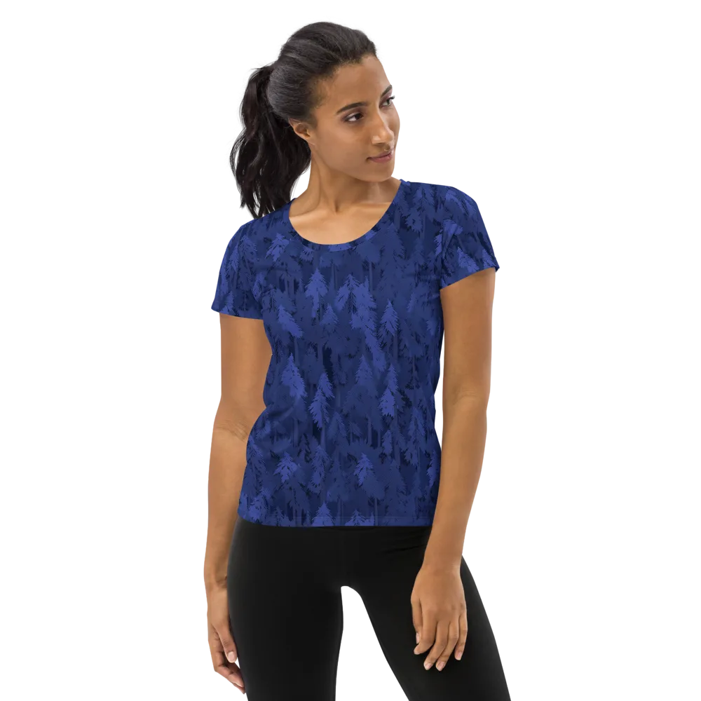 Indigo Evergreen on Women's Athletic T-Shirt — Front