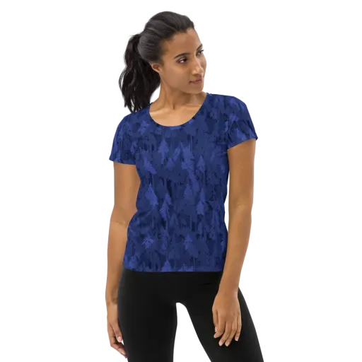 Indigo Evergreen on a Women's Athletic T-Shirt
