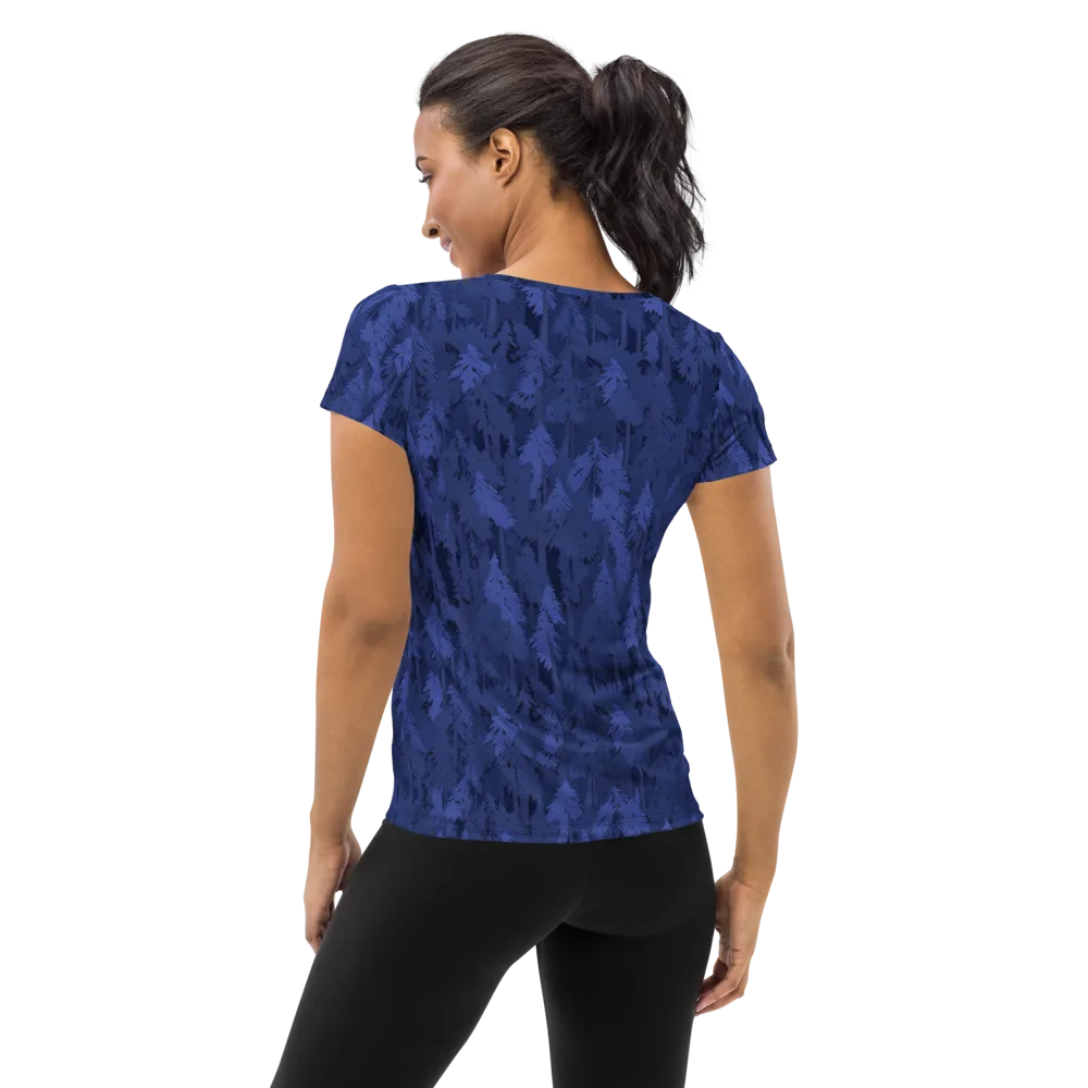 Indigo Evergreen on Women's Athletic T-Shirt — Back