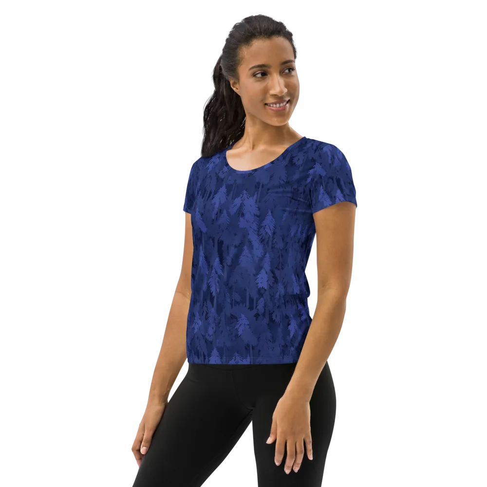 Indigo Evergreen on Women's Athletic T-Shirt — Left