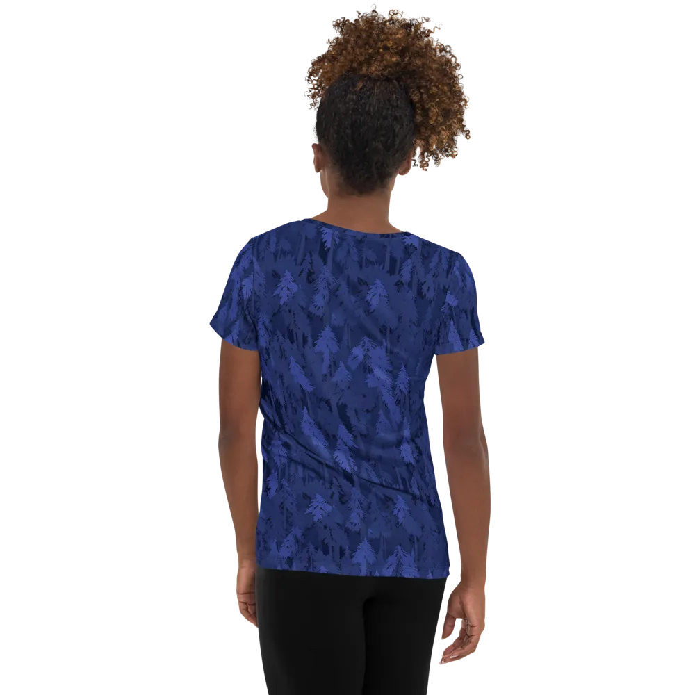 Indigo Evergreen on Women's Athletic T-Shirt — Back