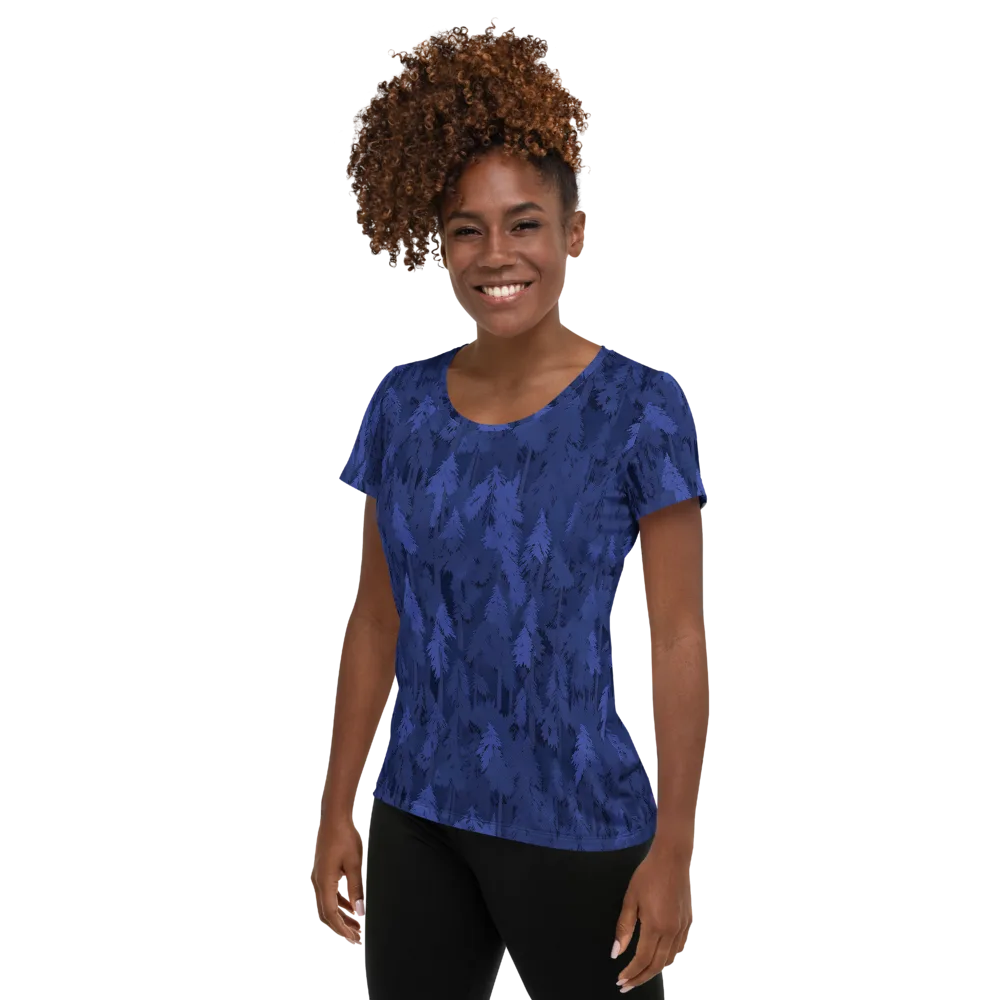 Indigo Evergreen on Women's Athletic T-Shirt — Left