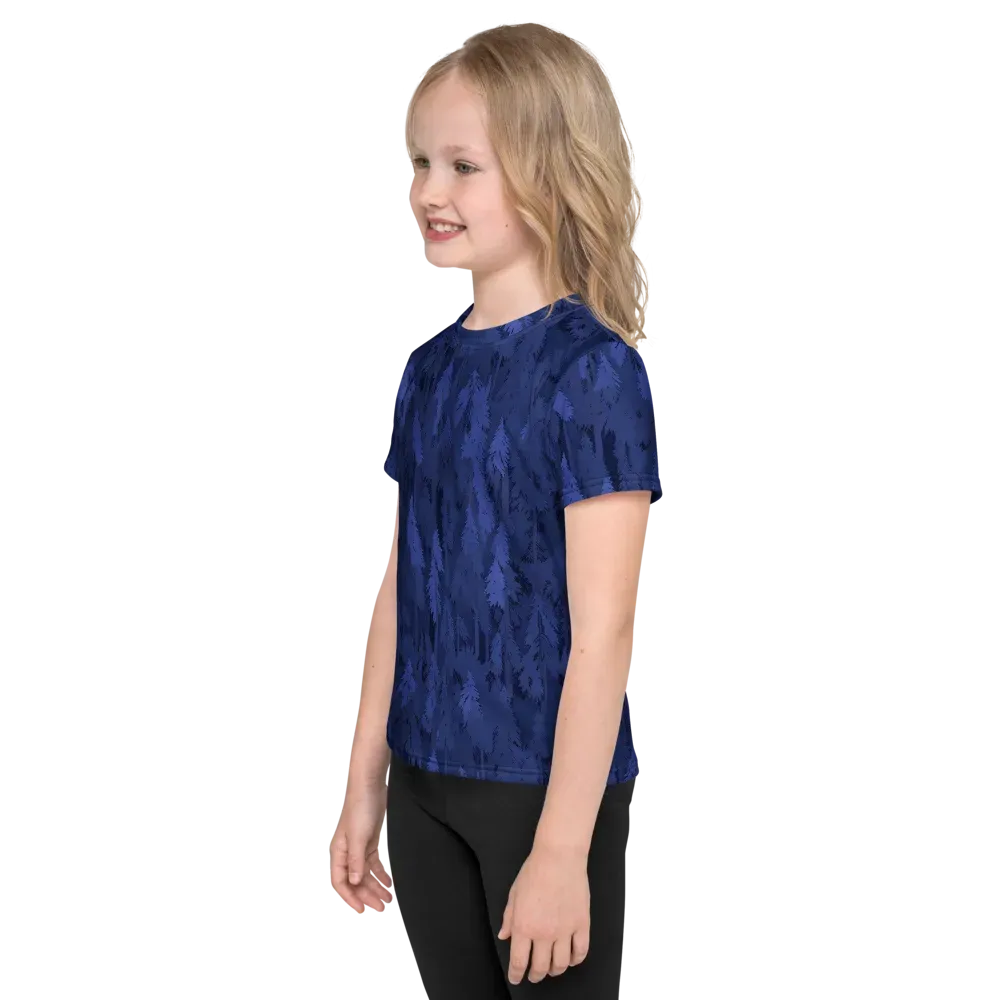 Indigo Evergreen on Kids Crew Neck T-Shirt — Left