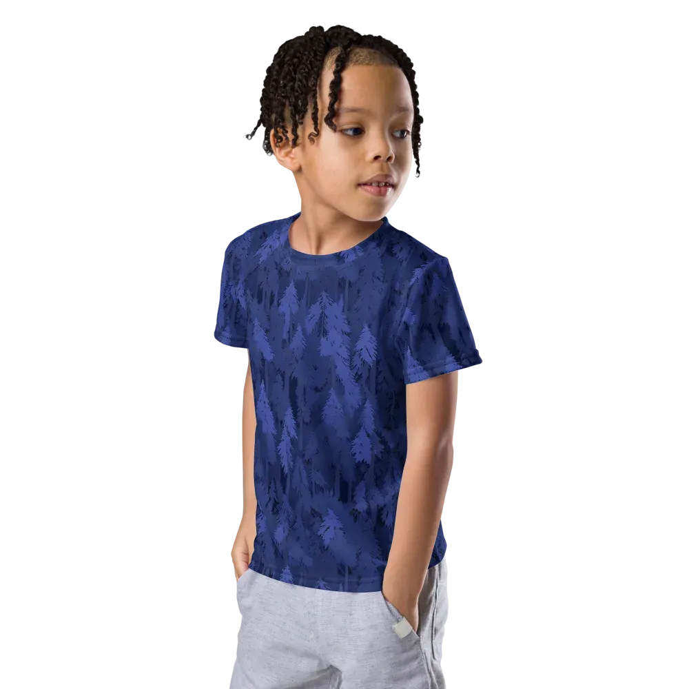 Indigo Evergreen on Kids Crew Neck T-Shirt — Left Front