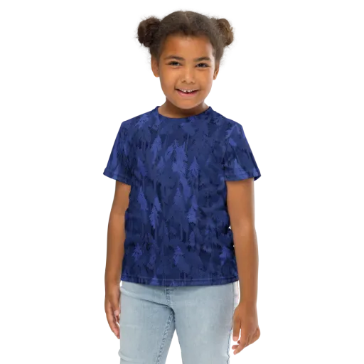 Indigo Evergreen on a Kids Crew Neck T-Shirt