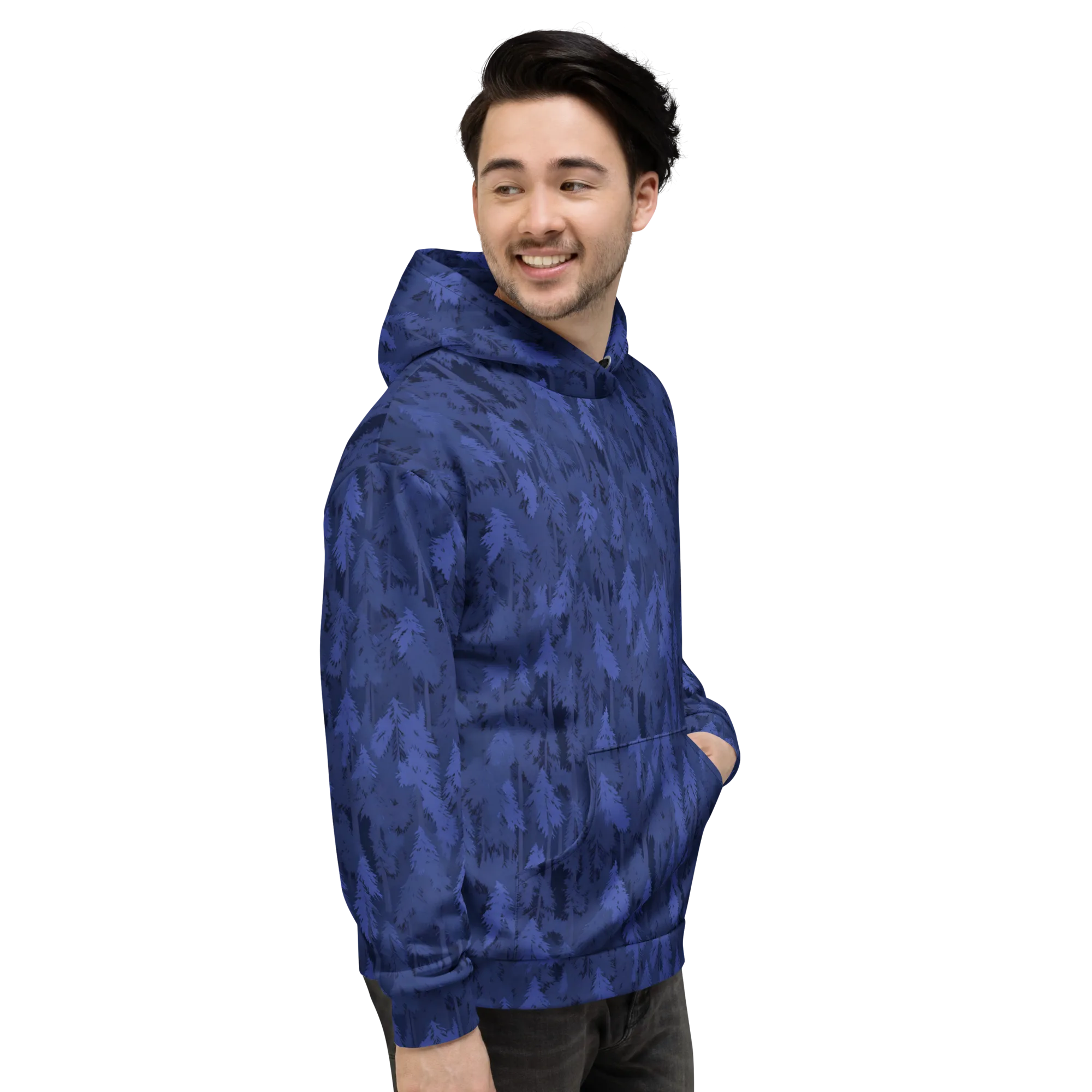 Indigo Evergreen on Hoodie — Right