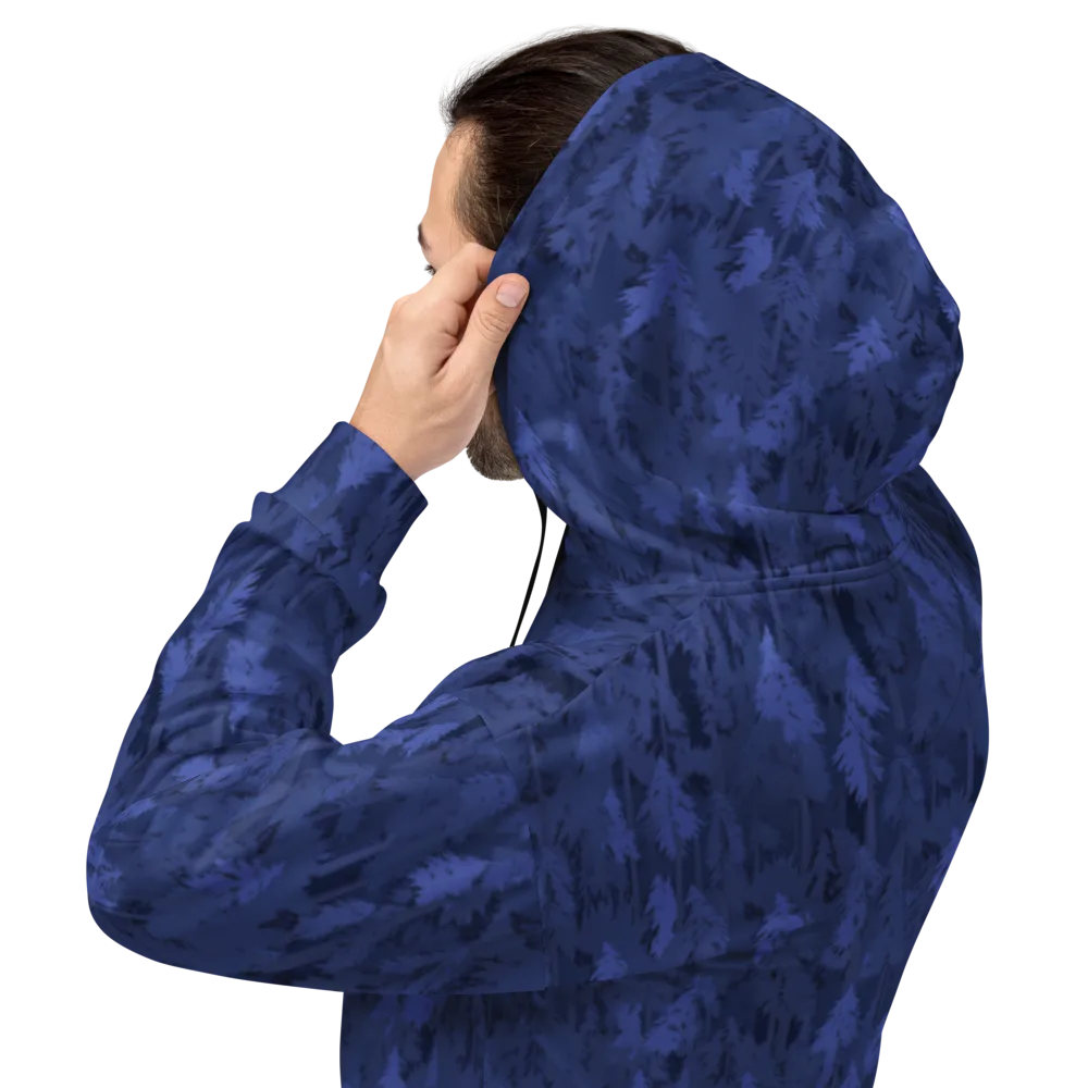 Indigo Evergreen on Hoodie — Back