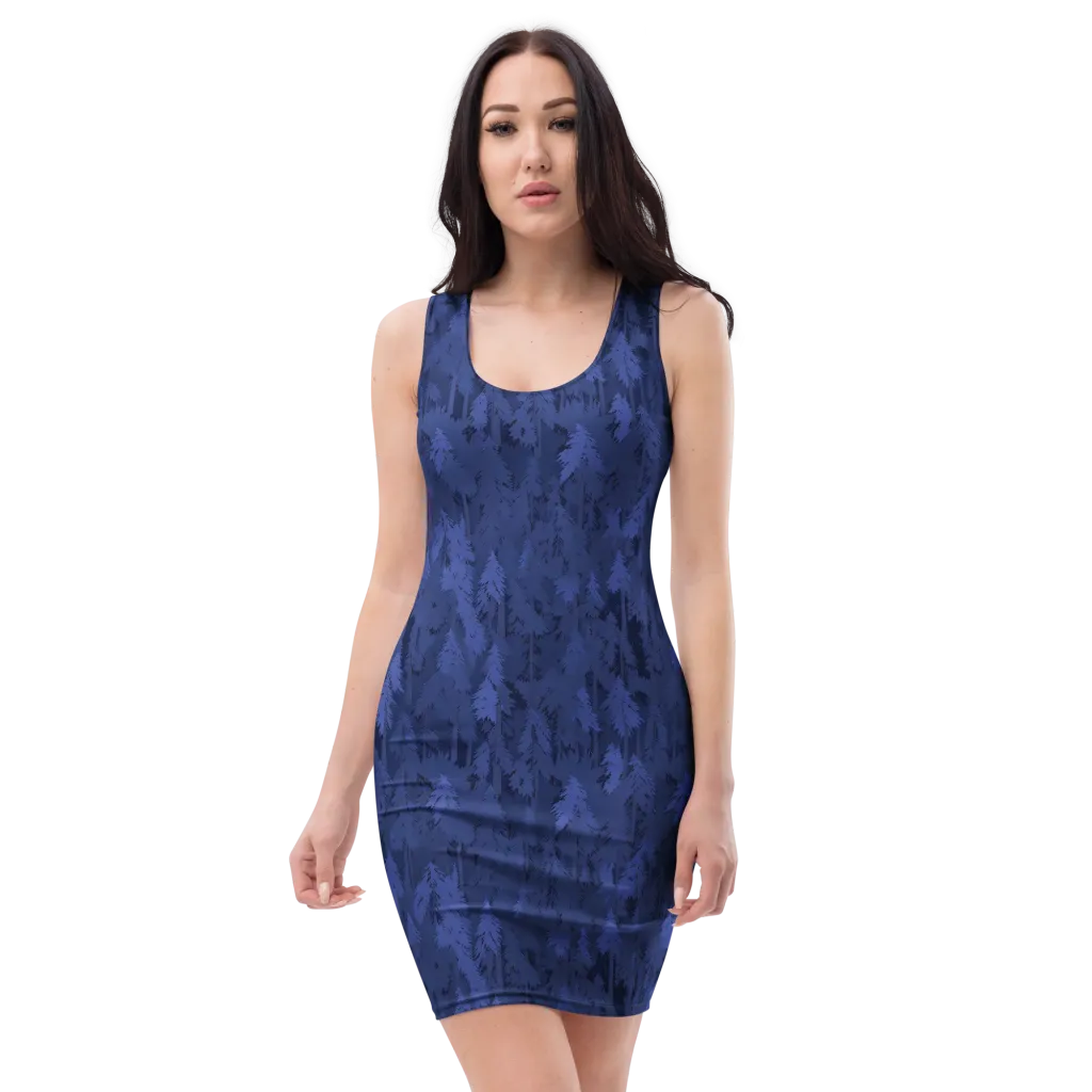 Indigo Evergreen on Bodycon Dress — Front