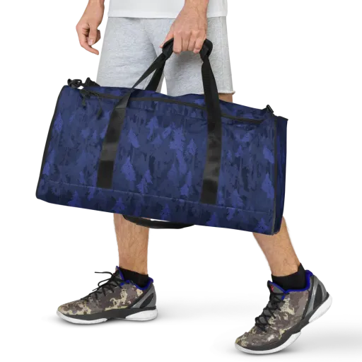 Indigo Evergreen on a Duffle Bag