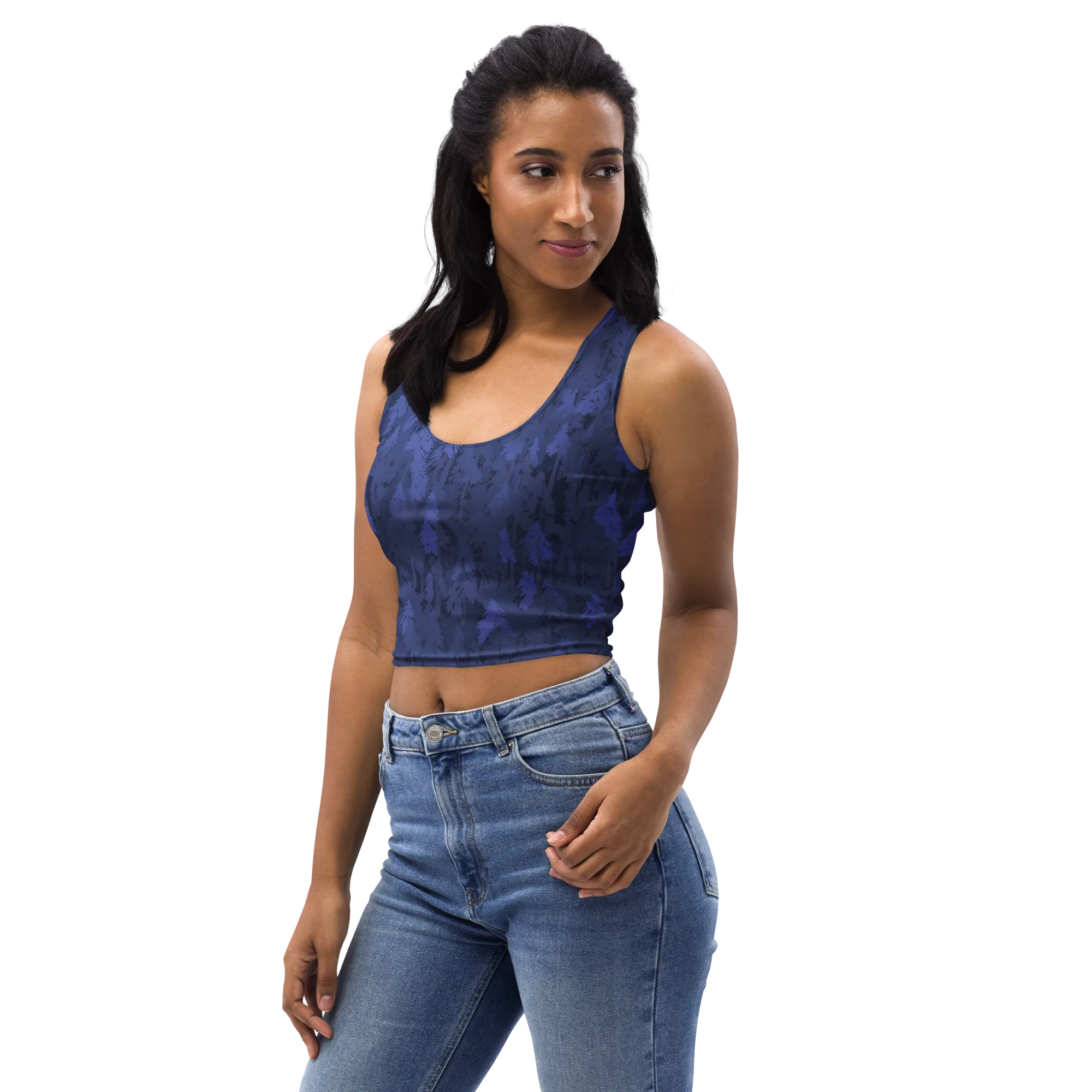 Indigo Evergreen on Crop Top — Left Front