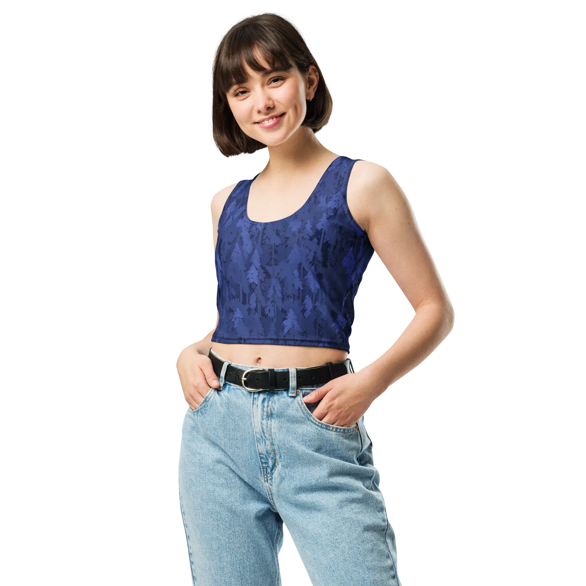 Indigo Evergreen on Crop Top — Front