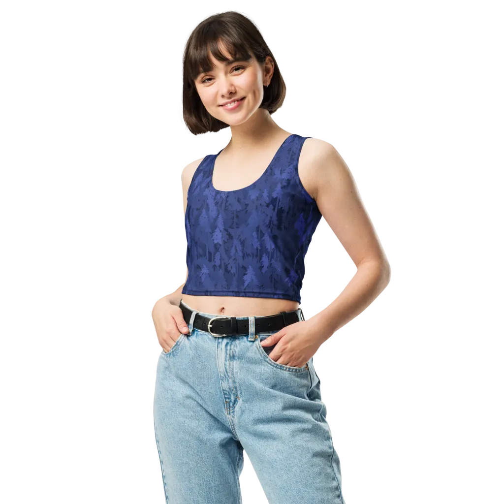 Indigo Evergreen on Crop Top — Front