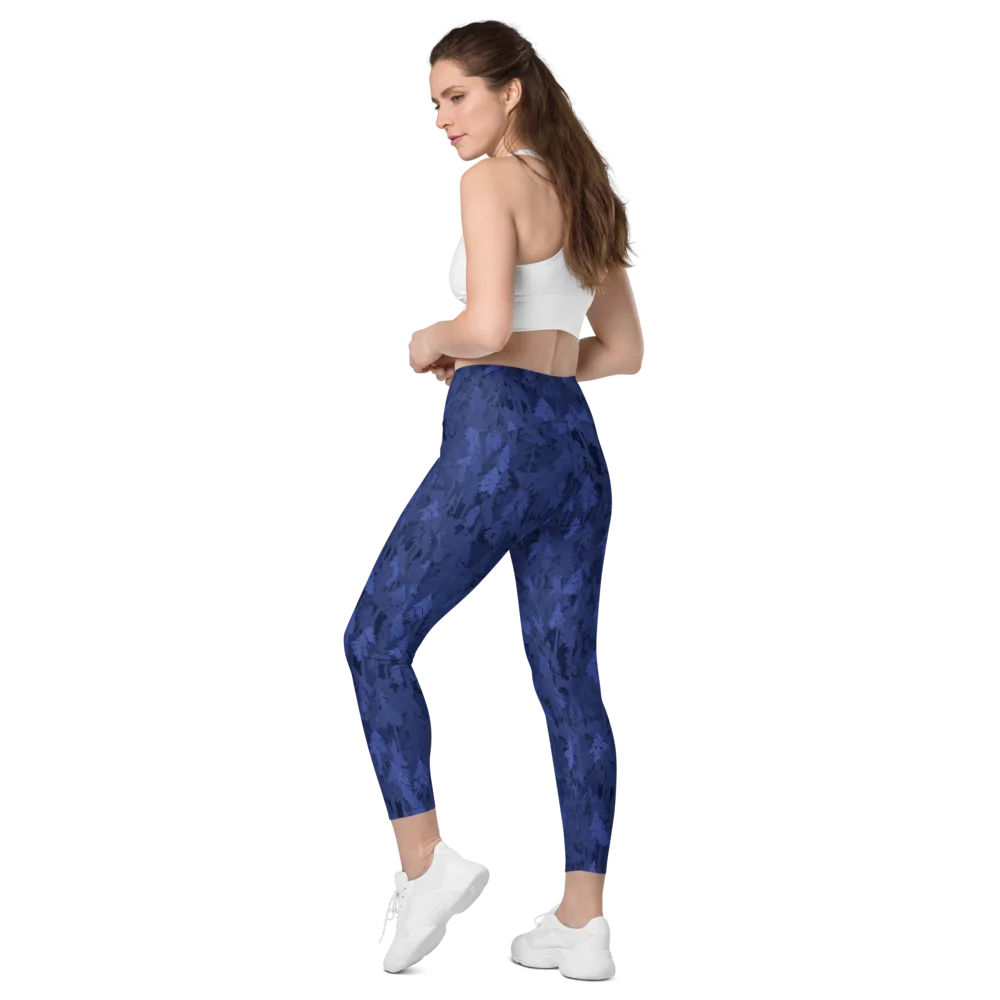 Indigo Evergreen on Leggings with Pockets — Left Back