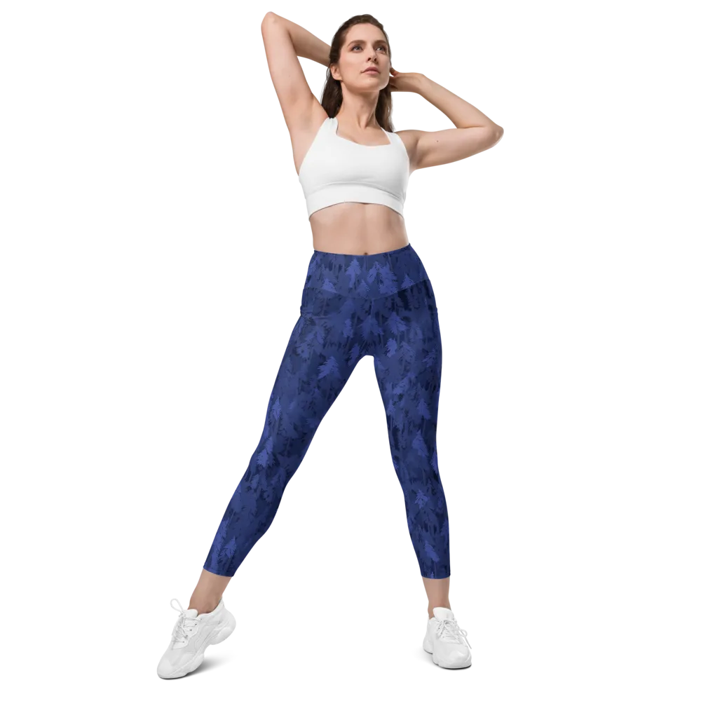 Indigo Evergreen on Leggings with Pockets — Front