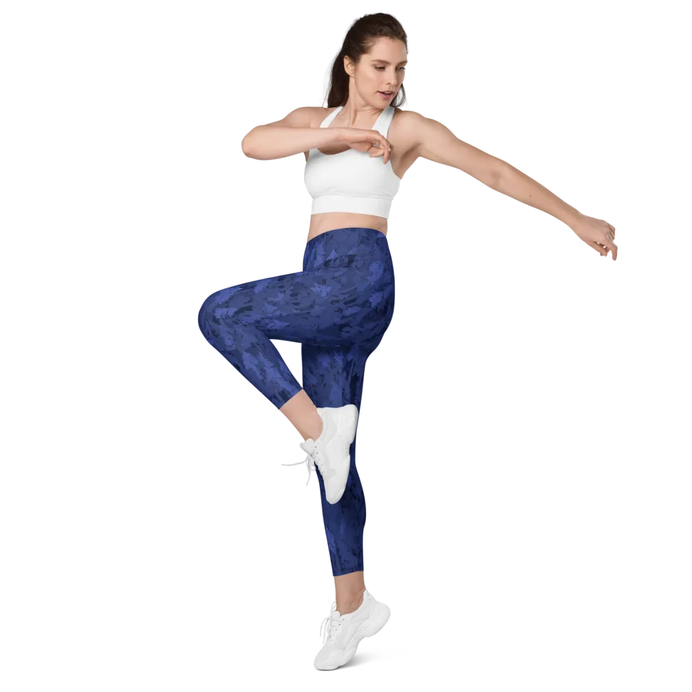Indigo Evergreen on Leggings with Pockets — Left Front
