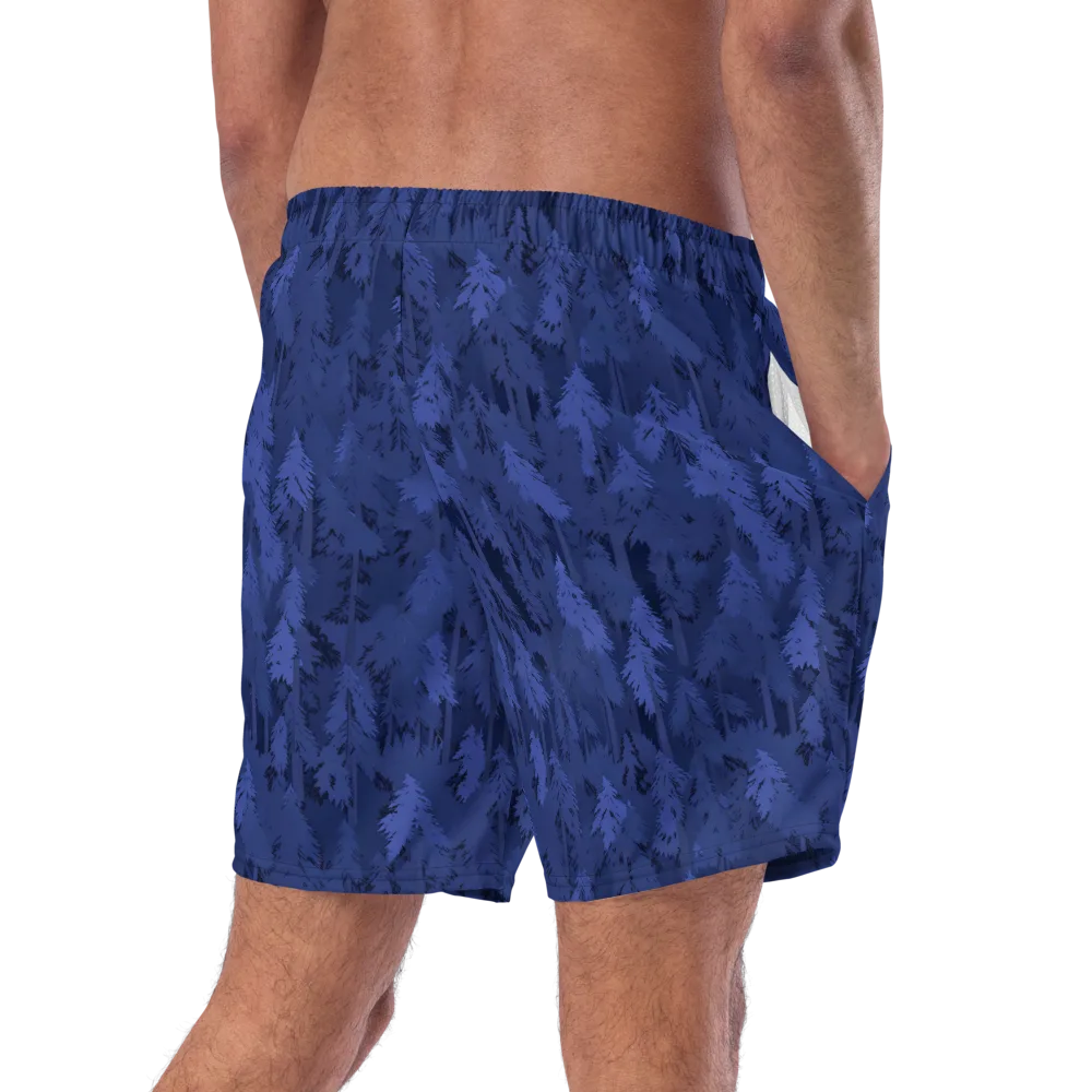 Indigo Evergreen on Swim Trunks — Right Back