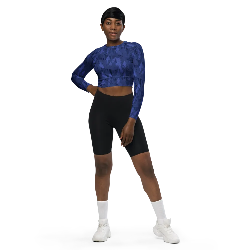 Indigo Evergreen on Long Sleeve Crop Top — Front