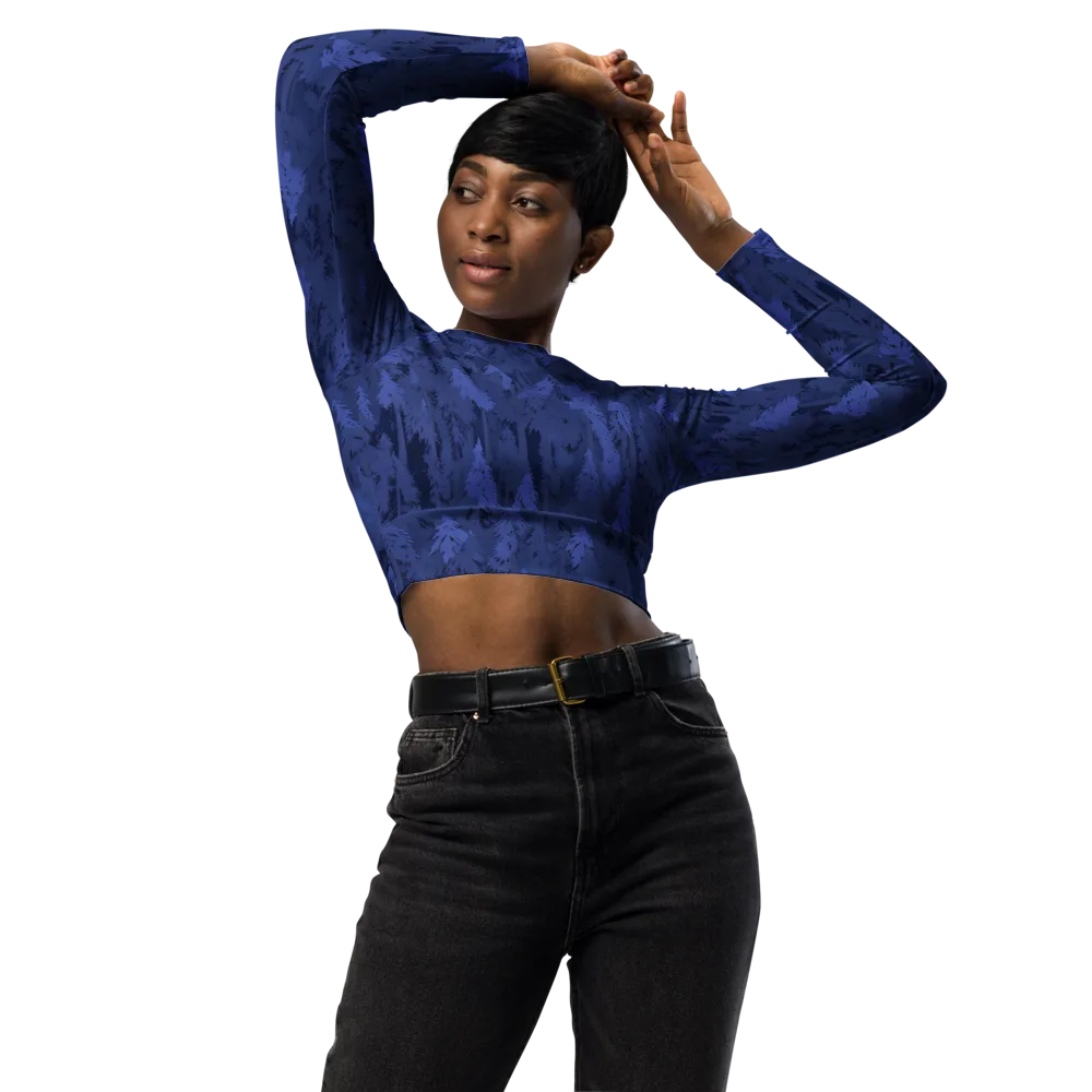 Indigo Evergreen on Long Sleeve Crop Top — Front