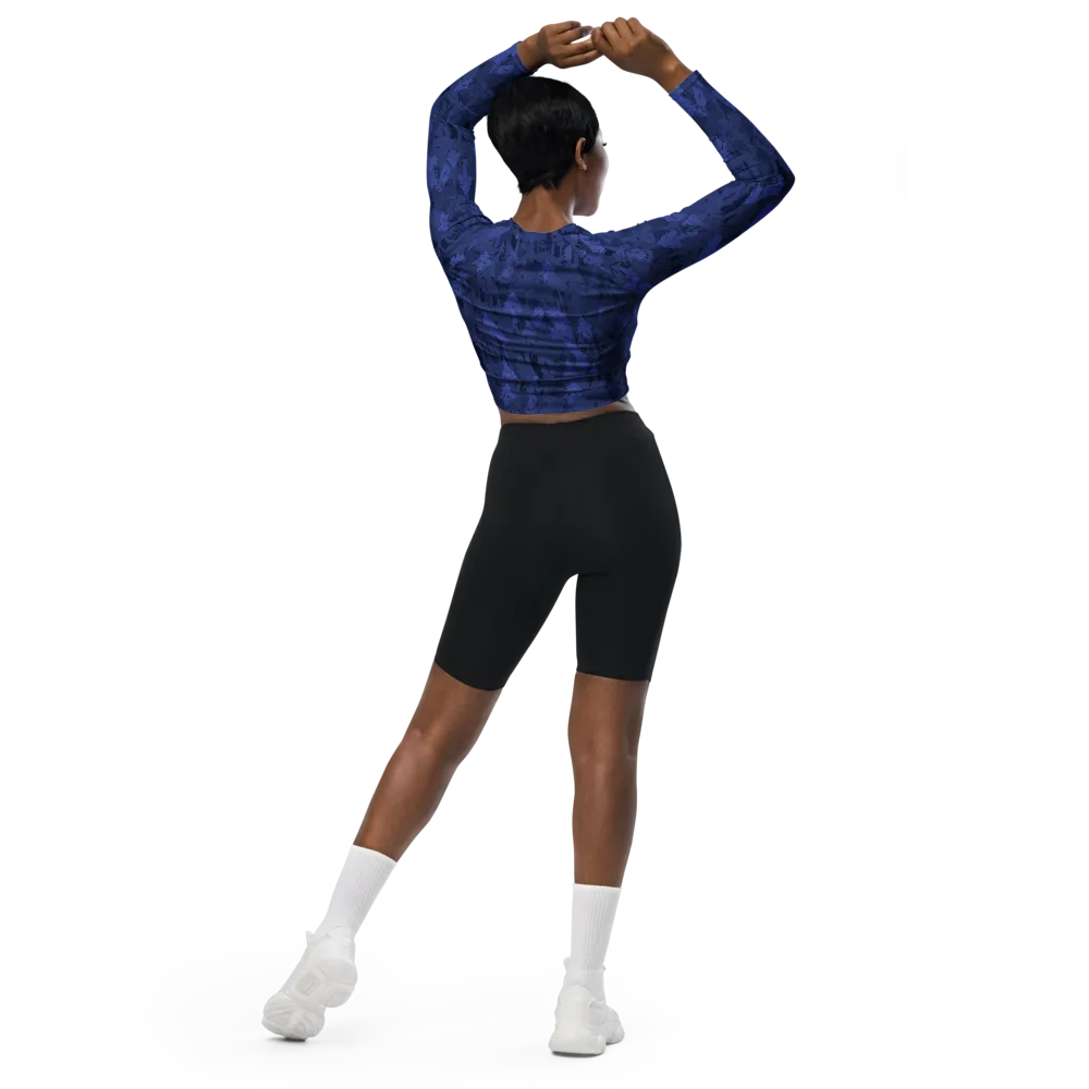 Indigo Evergreen on Long Sleeve Crop Top — Back