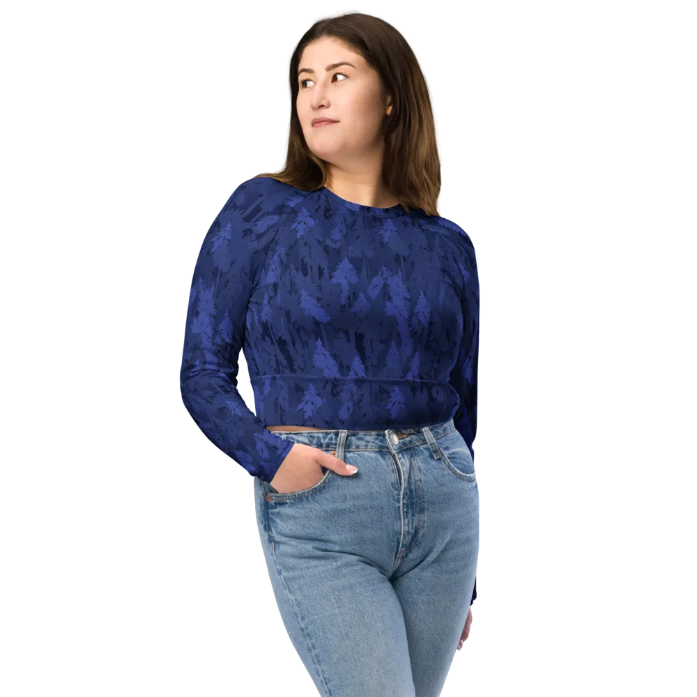 Indigo Evergreen on Long Sleeve Crop Top — Front