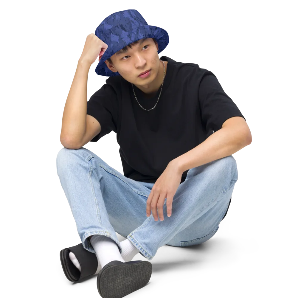 Indigo Evergreen on Reversible Bucket Hat — Front 2 Inside