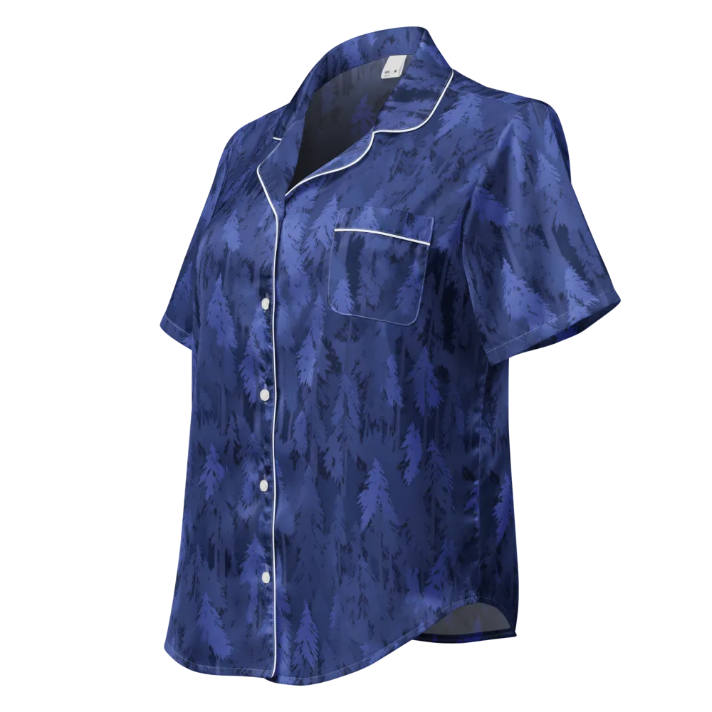 Indigo Evergreen on Women's Short Sleeve Pajama Top — Left Front