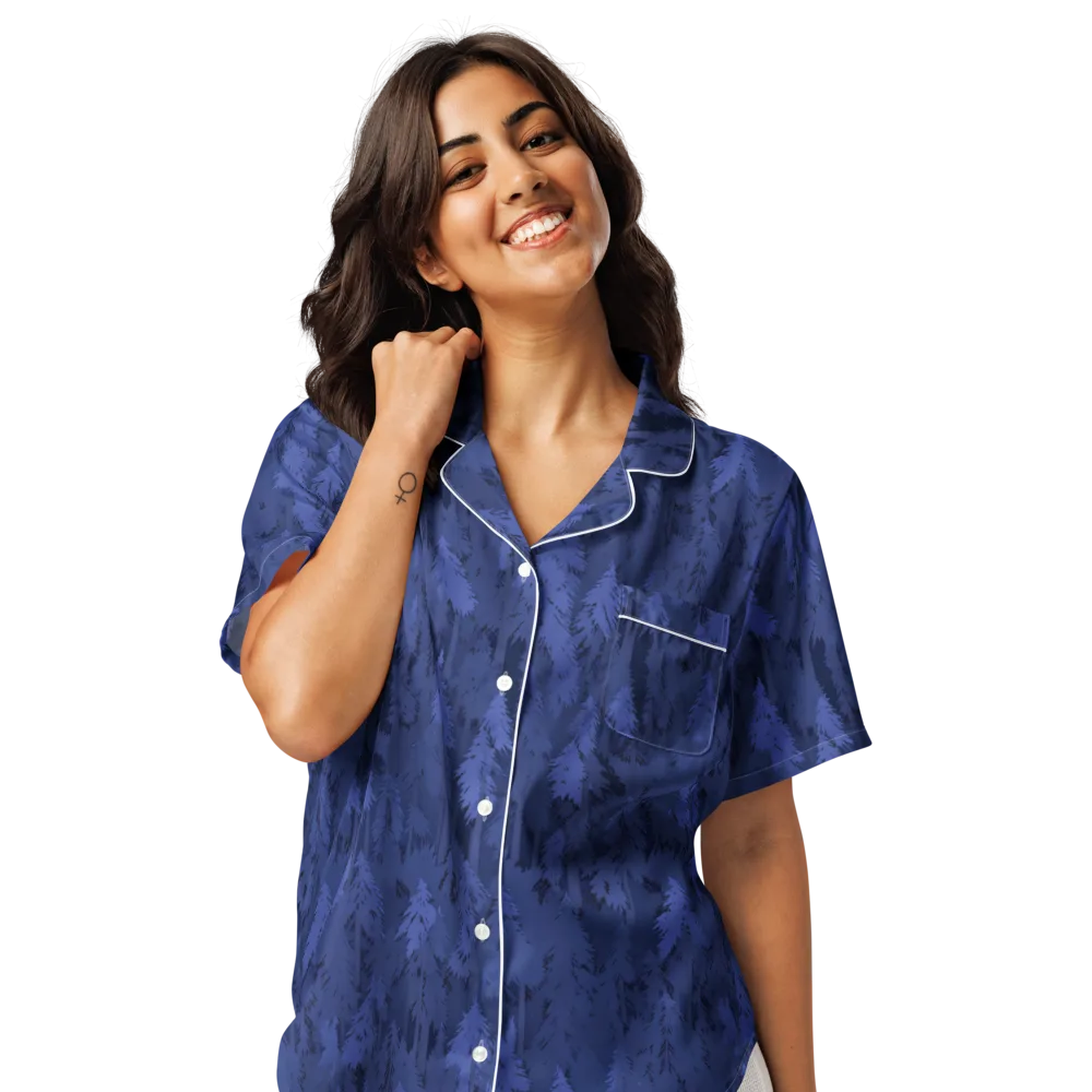 Indigo Evergreen on Women's Short Sleeve Pajama Top — Front