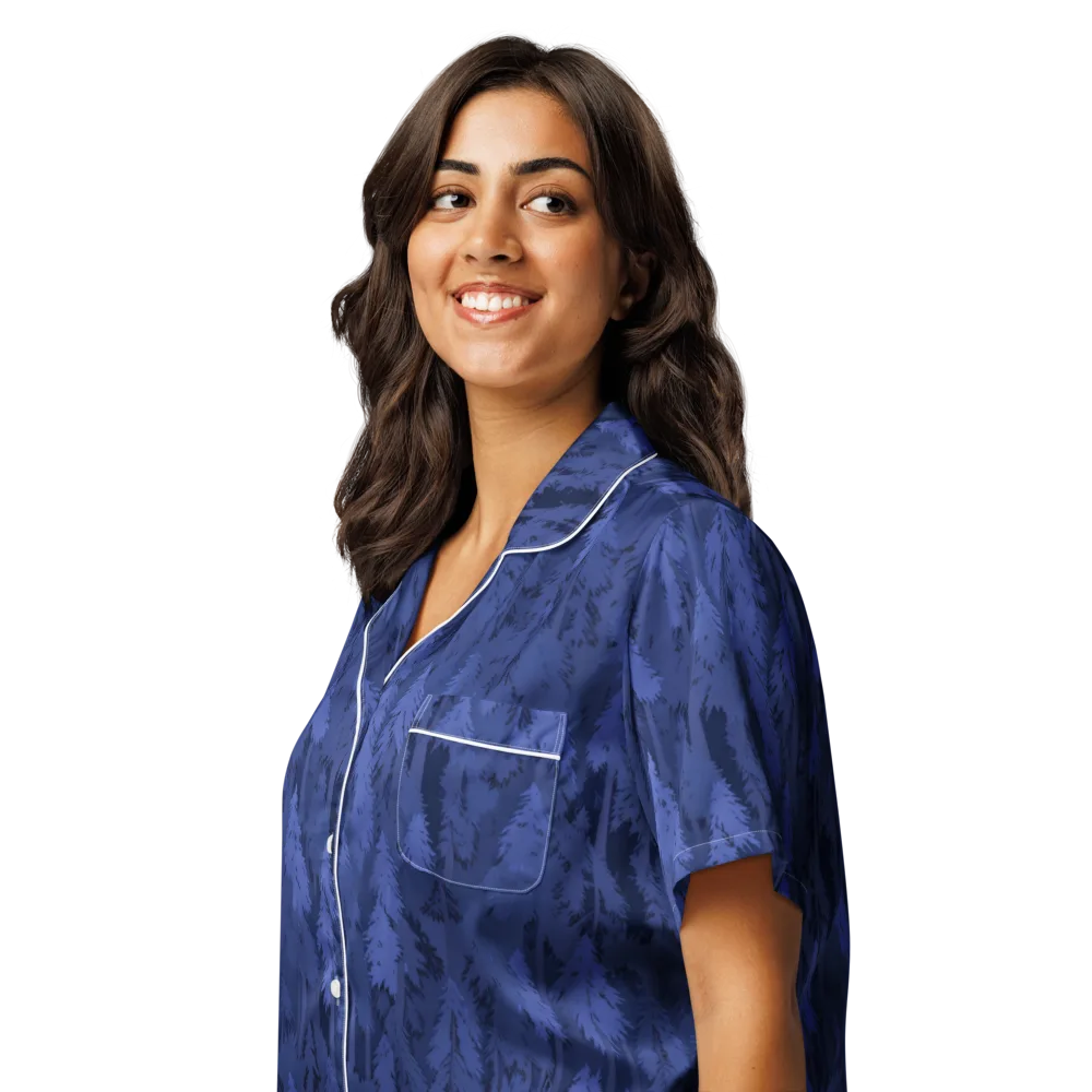 Indigo Evergreen on Women's Short Sleeve Pajama Top — Left Front